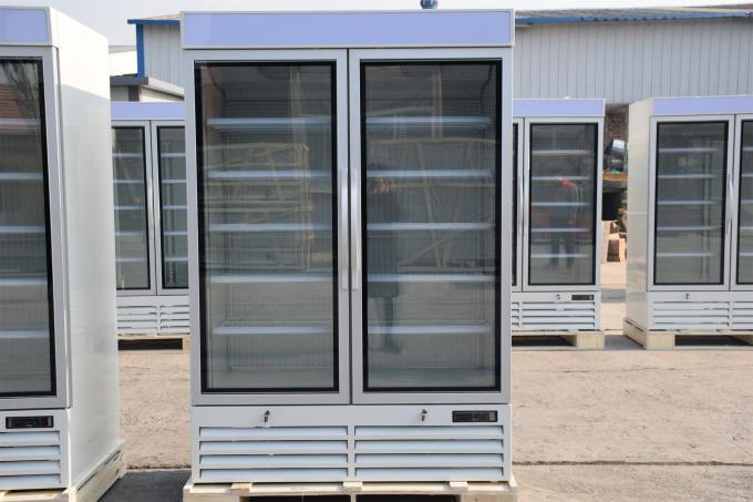 Double Glass Door Commercial Refrigerator , Drink Display Cooler With LED Light Box