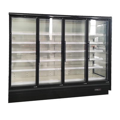 Hiển thị tủ lạnh cho đồ uống lạnh với gương mặt phía sau và đèn LED dọc