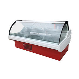 Siêu thị cửa hàng mát lạnh giới thiệu tủ lạnh phục vụ qua quầy với bảng kính cong