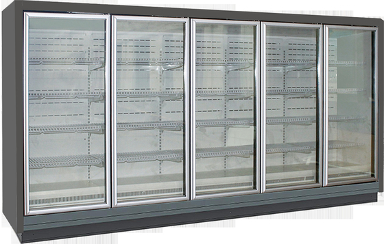 Tủ lạnh Multideck mặt trước thương mại có tấm lót rắn cho việc trưng bày thực phẩm đông lạnh ở siêu thị