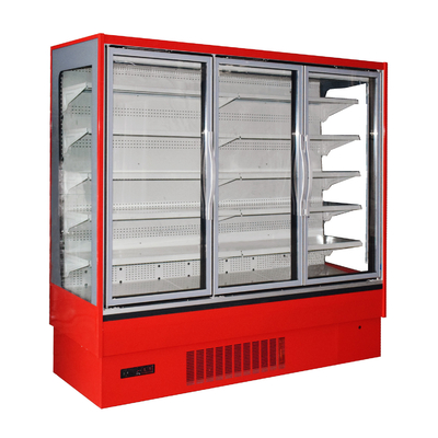 Tủ lạnh Multideck mặt trước thẳng đứng thương mại với đèn LED dọc bên trong để trưng bày thực phẩm đông lạnh trong siêu thị